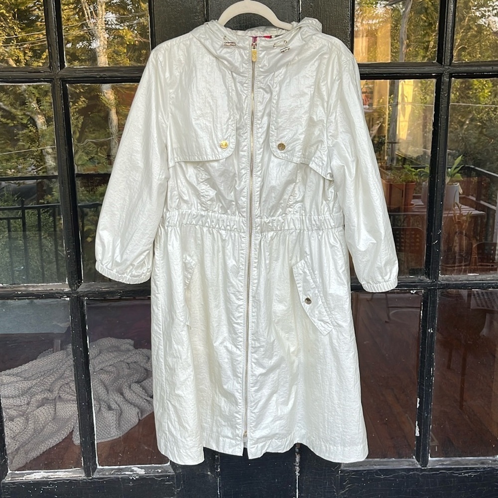 Eliza J Hooded Long Parka Windbreaker Jacket White/Pearl Size XL - Picture 3 of 6